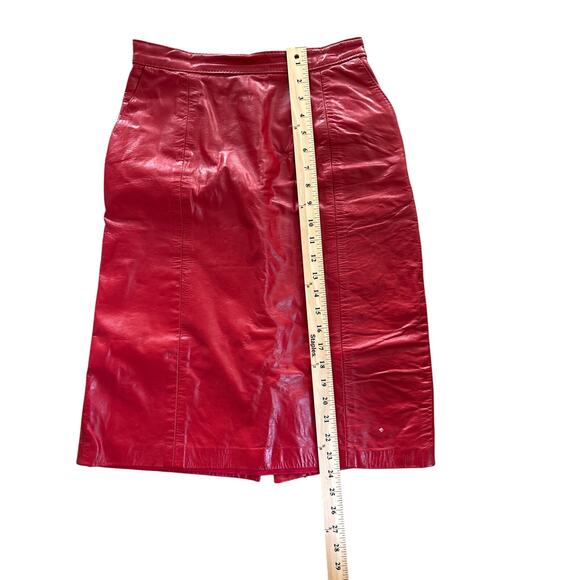 Vintage Red Leather Pencil Skirt 7/8 26” Waist - Picture 4 of 9